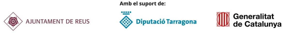 Logos de l'Ajuntament de Reus amb el suport de la Diputació de Tarragona i Generalitat