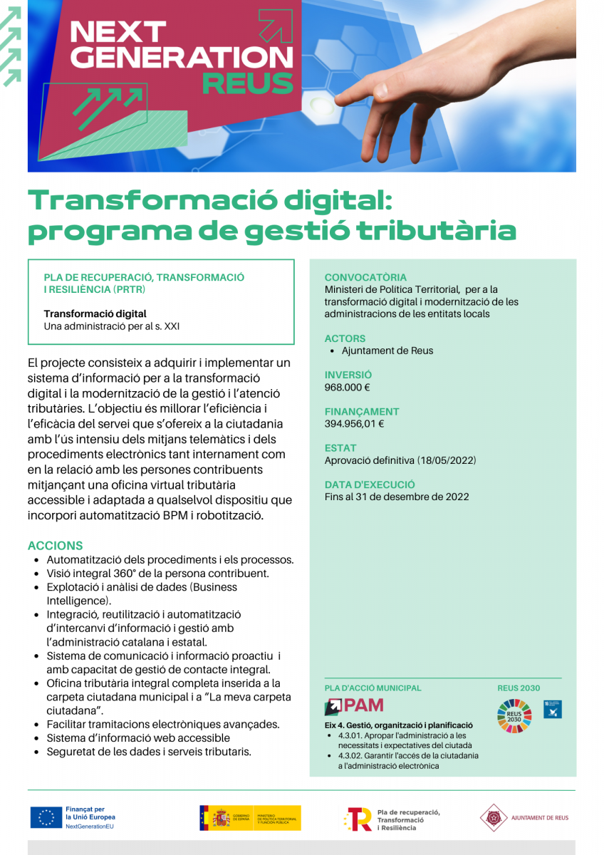 Fitxa de projecte Transformació Digital: gestió tributària