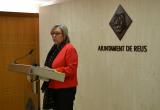 Imatge de la regidora d'Ensenyament durant la roda de premsa d'aquest dimecres