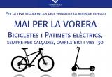 Cartell prohibició a bicis i patinet de circular per la vorera Cartell prohibició a bicis i patinet de circular per la vorera