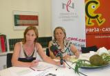 Foto roda de premsa presentació novetat CNL Reus, amb directora CNL (Anna Saperas, esquerra) i regidora Dolors Sardà (dreta)