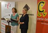 Imatge de la presentació amb la directora del CNL Anna Saperas i la regidora Dolors Sardà