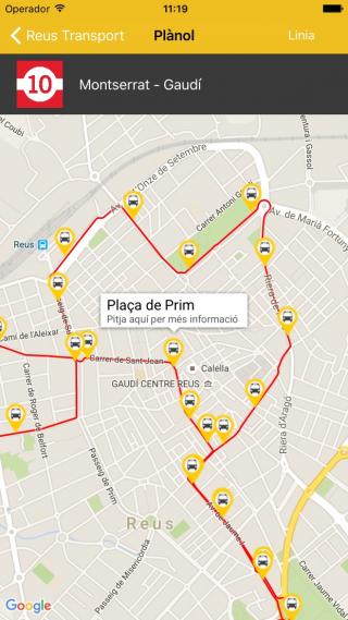 Captura de pantalla de la nova app de Reus Transport