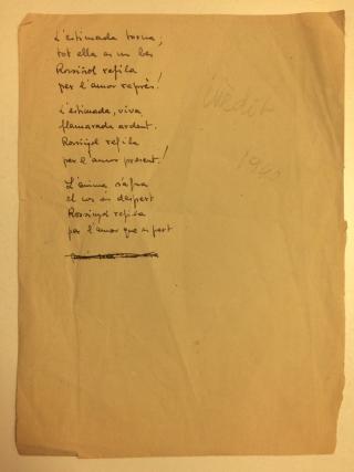 Poema inèdit 1940. Fons Xavier Amorós i Solà. AMR