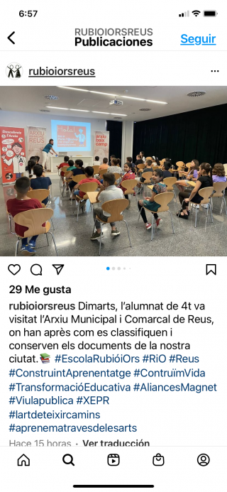 Noticia a l'Instagram de l'escola