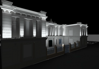 Imatge virtual de la nova il·luminació de la façana de l'Escola Pompeu Fabra