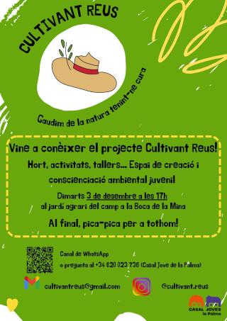 Cartell Cultivant Reus hort urbà per a joves