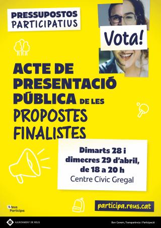 Cartell de la Presentació pública de projectes dels Pressupostos Participatius