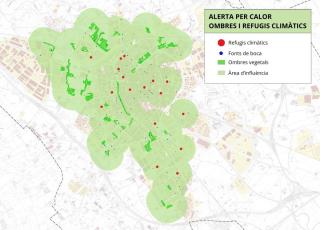 Plànol de zones d'ombra i refugis climàtics