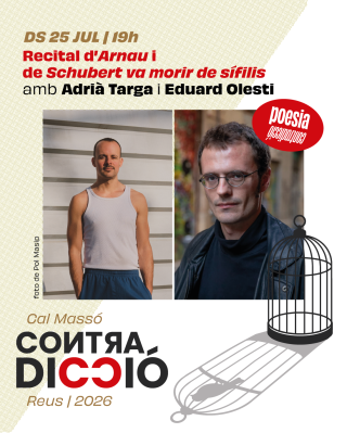 Cartell «Recital d’Arnau i de Schubert va morir de sífilis», amb Adrià Targa i Eduard Olesti