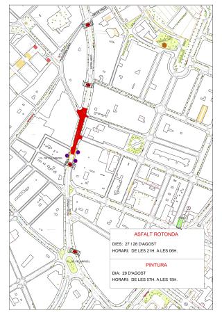 Plànol d'afectacions al trànist per la construcció d'una rotonda a la Riera d'Aragó