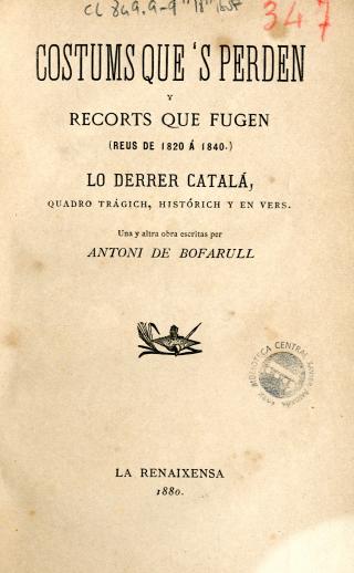 Portada d'un dels llibres d'Antoni de Bofarull