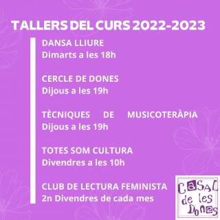 Programació de tallers al Casal de les Dones tardor 2022