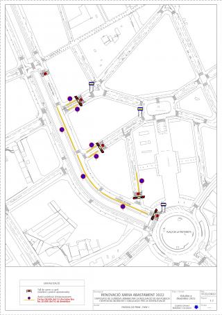 Plànol de les afectacions al trànsit al passeig Prim amb motiu de la 1a fase d’obres a la xarxa de sanejament