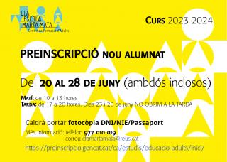 Cartell preinscripció CFA Escola Marta Mata 2023