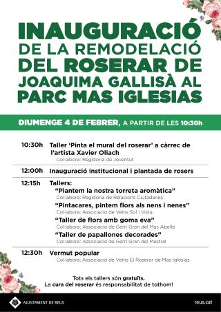 Cartell inauguració de la remodelació del Roserar de Joaquima Gallisà