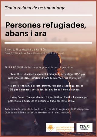 Cartell taula rodona experiència persones refugiades Reus 2018