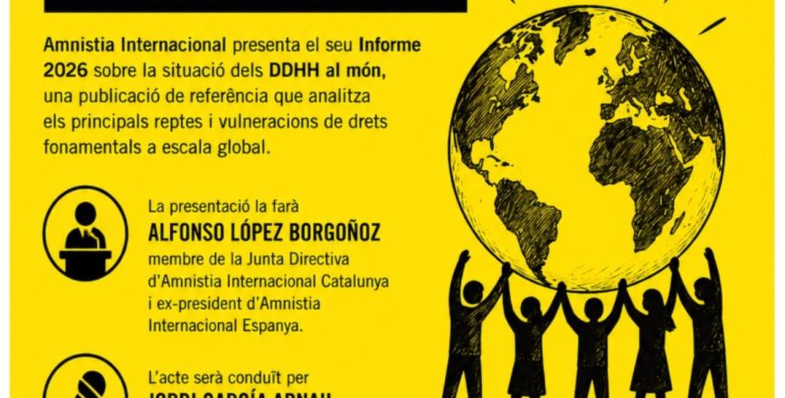 Cartell de la presentació a Reus de l'informe anual sobre la situació dels drets humans al món d'Aministia Internacional