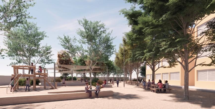 Imatge virtual del projecte de naturalització del pati de l'escola Eduard Toda