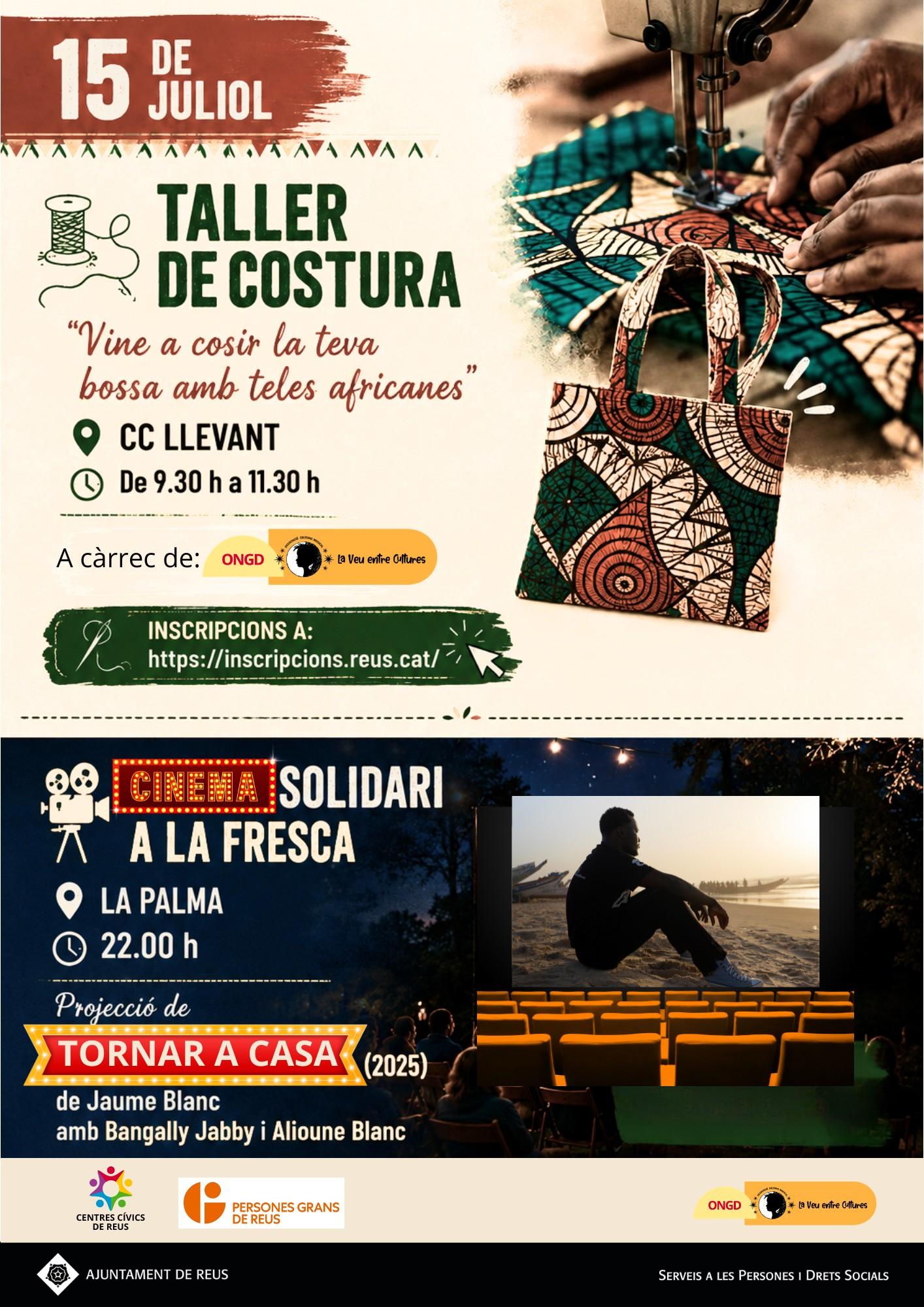 Taller de costura amb teles africanes al Centre Cívic Llevant i Cinema Solidari a la Fresca a La Palma