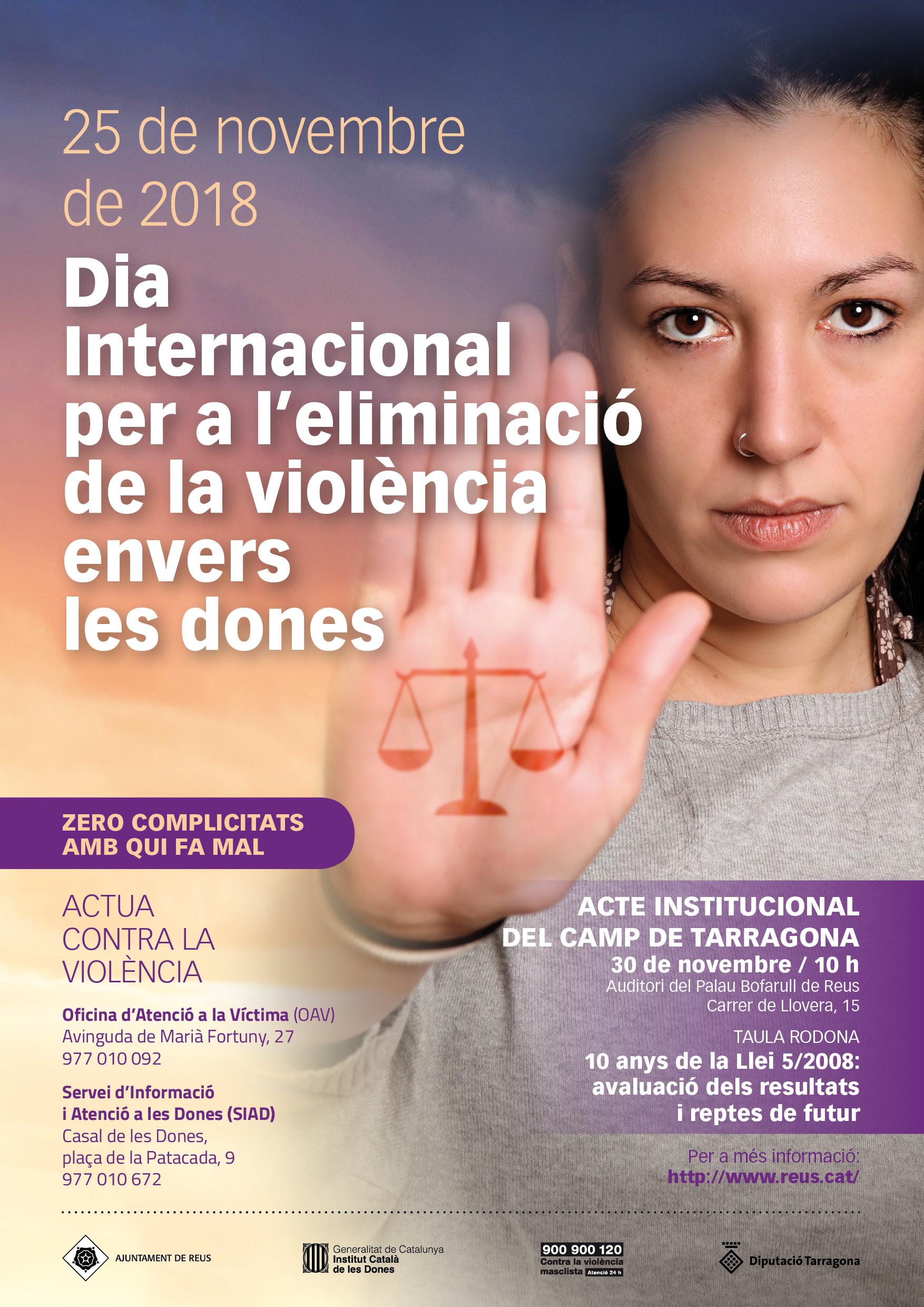 Acte institucional del Camp de Tarragona amb motiu del Dia Internacional per a l’eliminació de la violència envers les dones 2018