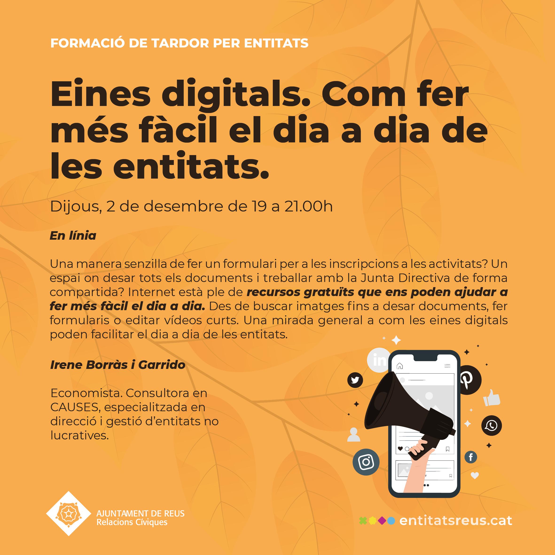 Formació per a entitats. Eines digitals. Com fer més fàcil el dia a dia de les entitats.