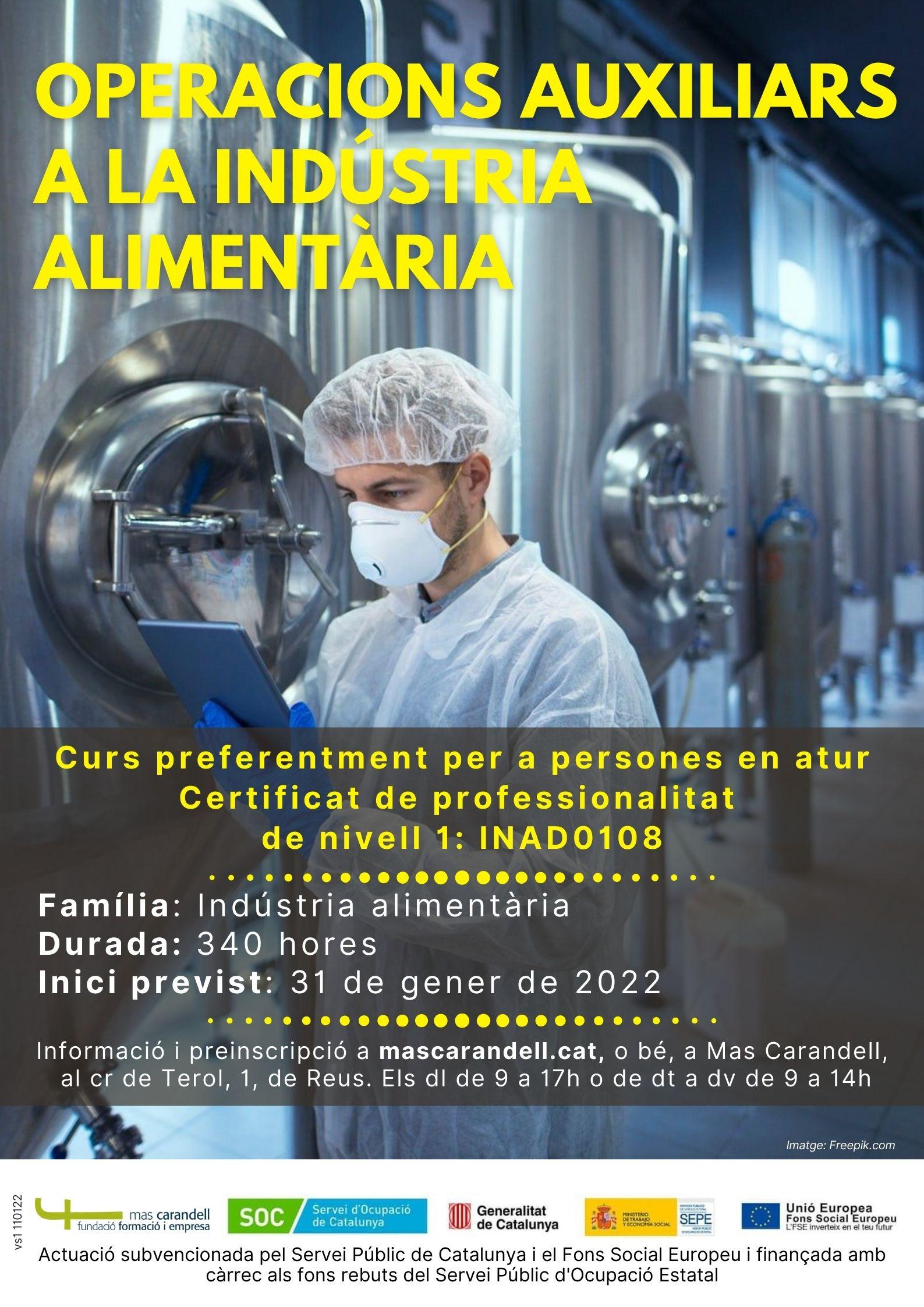 Sessió informativa del curs d'Operacions auxiliars a la indústria alimentària