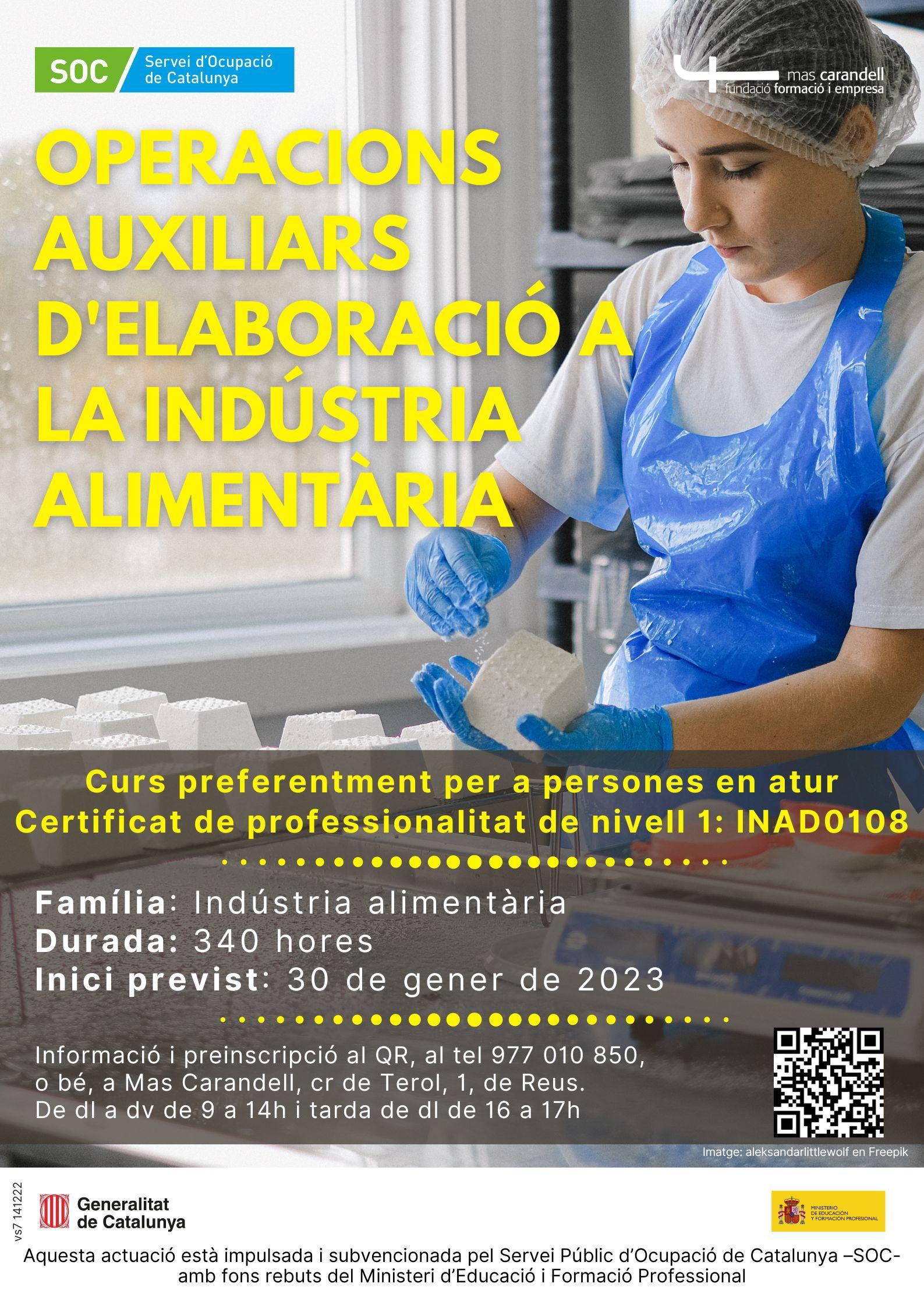 Sessió informativa del curs d'Operacions auxiliars d'elaboració a la indústria alimentària (INAD0108)