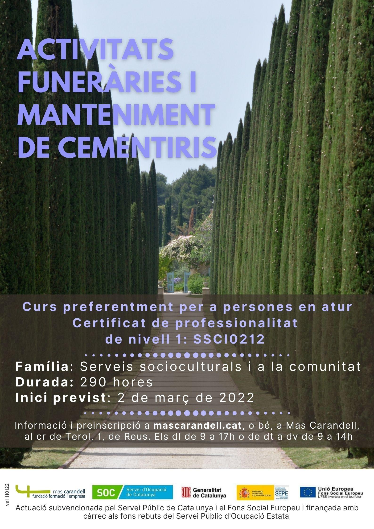 Sessió informativa del curs d'Activitats funeràries i manteniment de cementiris