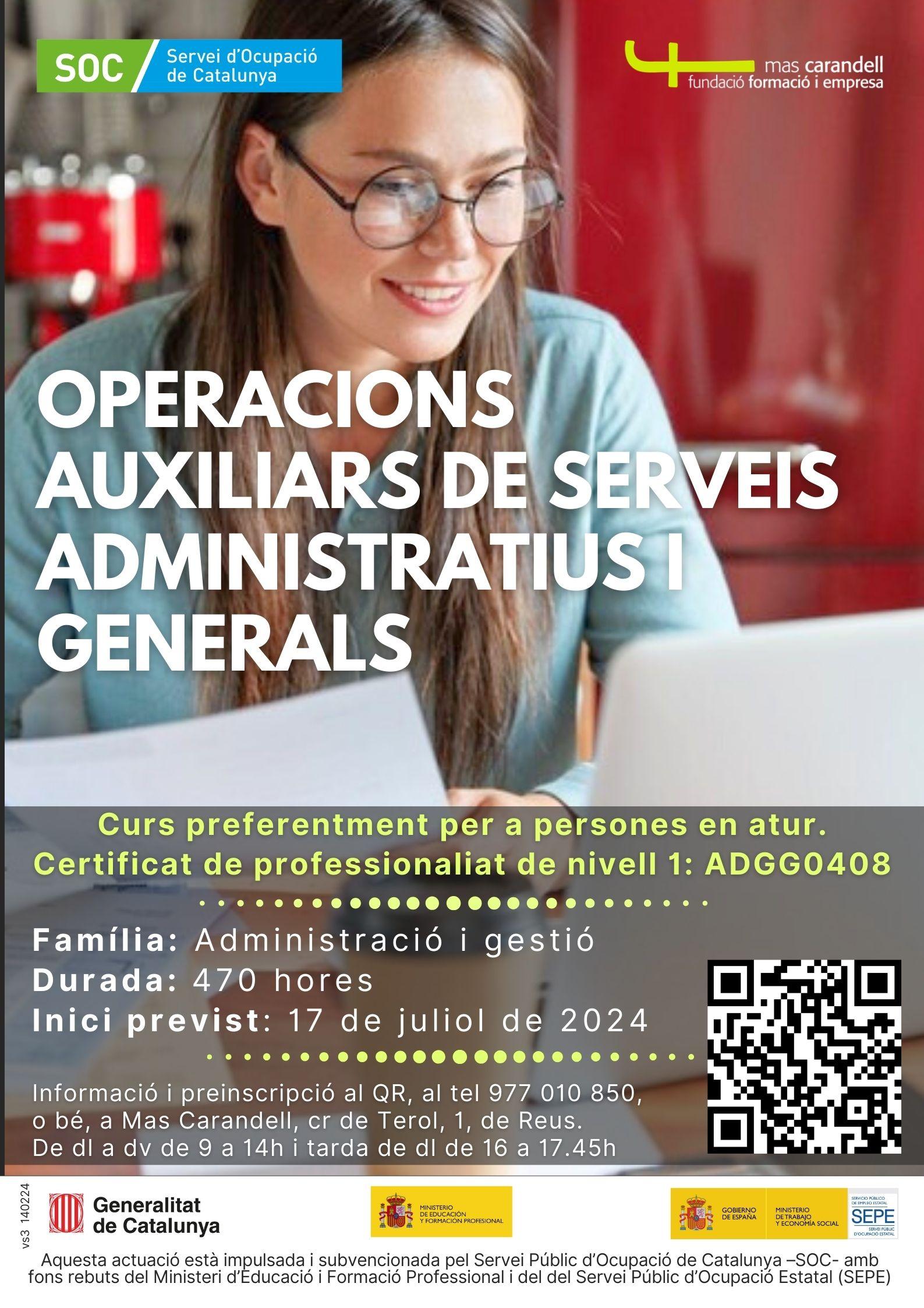 Sessió informativa del curs d'Operacions auxiliars de serveis administratius i generals (ADGG0408)