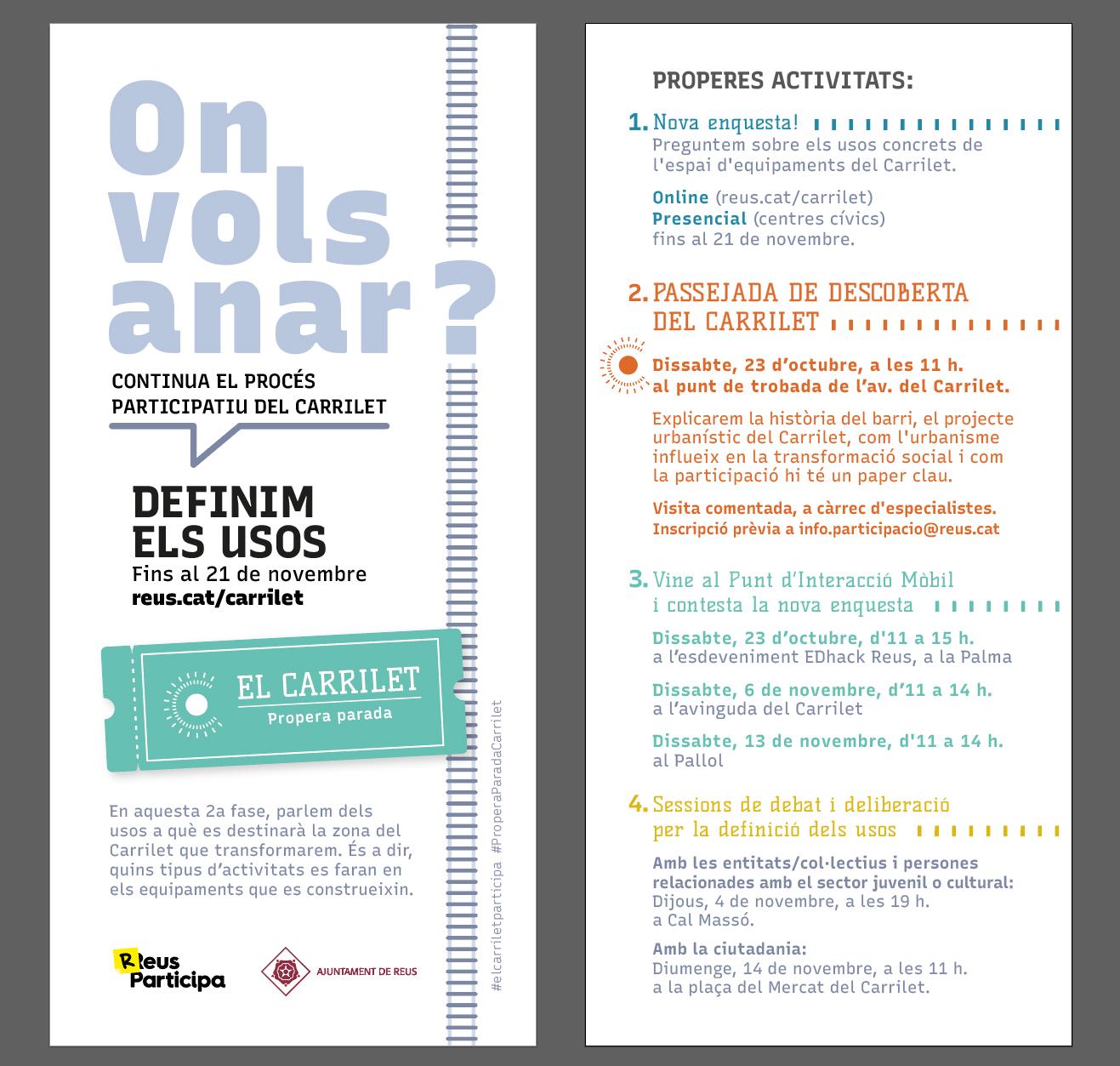 Sessió de debat per definir els usos del projecte de transformació urbana de la zona del Carrilet