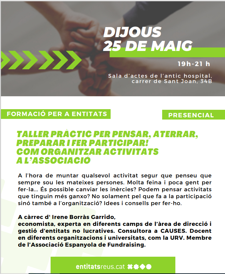 Taller pràctic per pensar, aterrar, preparar i fer participar! Com organitzar activitats a l´associació