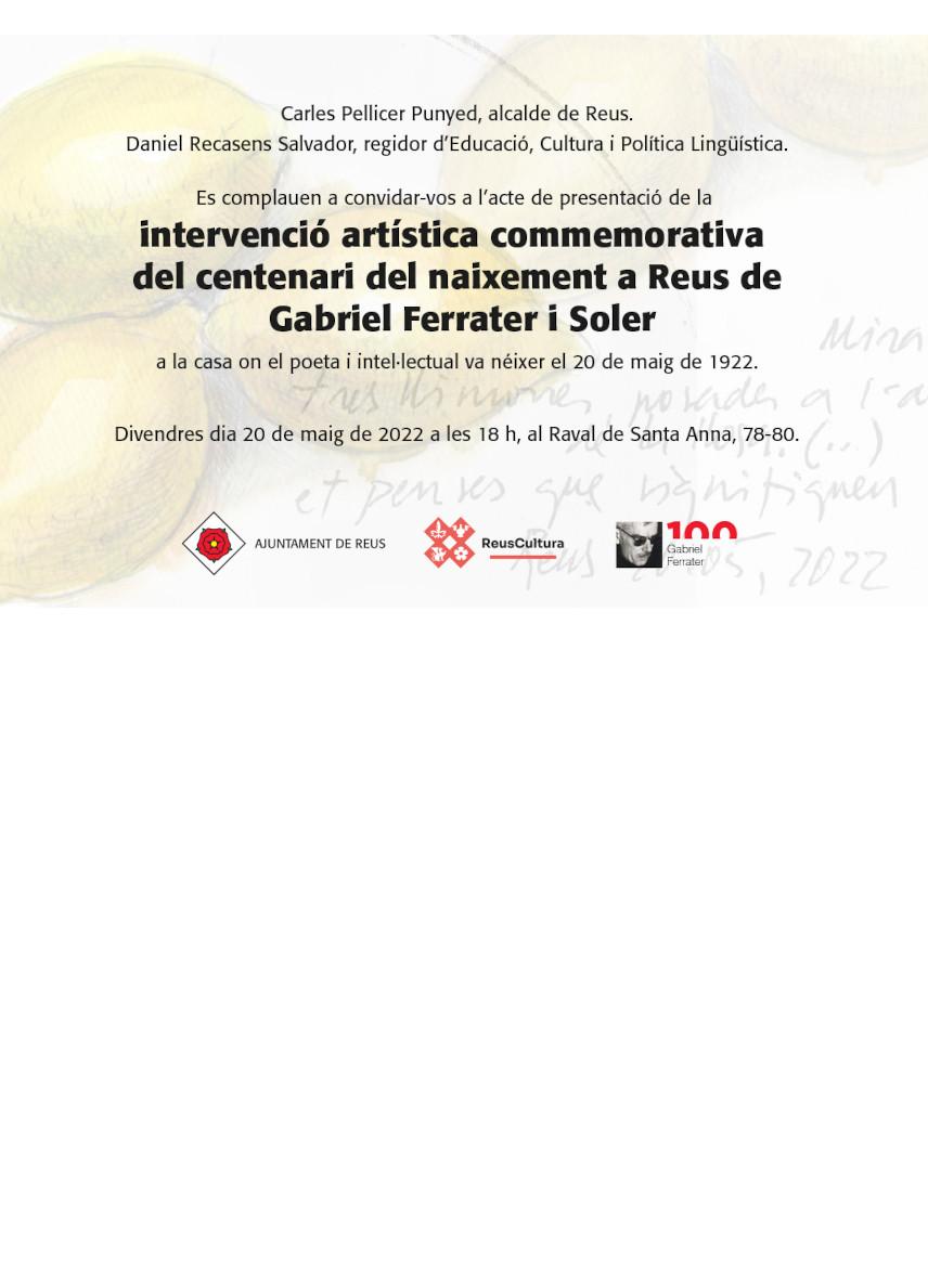 Intervenció artística commemorativa del centenari del naixement a Reus de Gabriel Ferrater i Soler