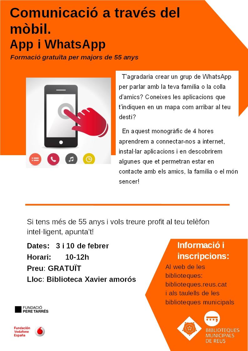 Comunicació a través del mòbil. App i WhatsApp. Formació gratuïta per majors de 55 anys.