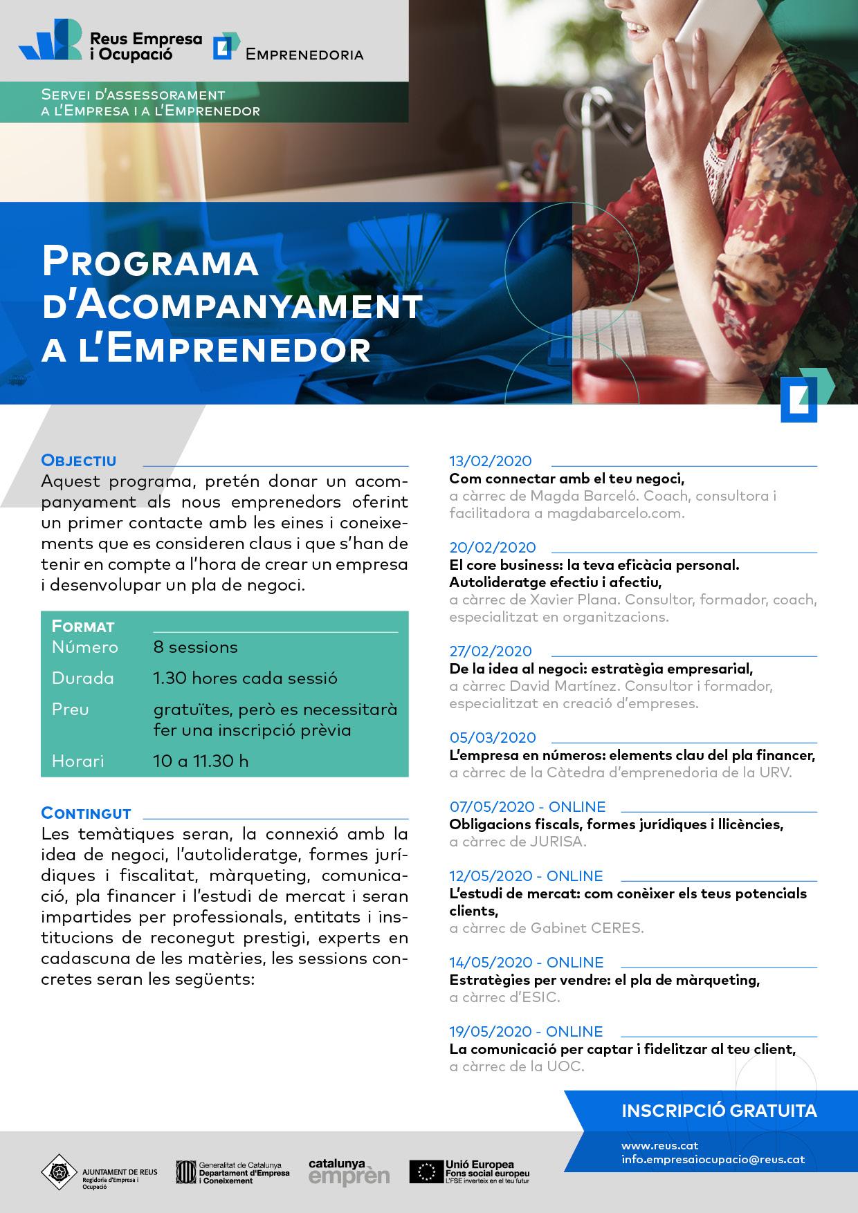 Programa d'acompanyament a l'emprenedor - continuació online
