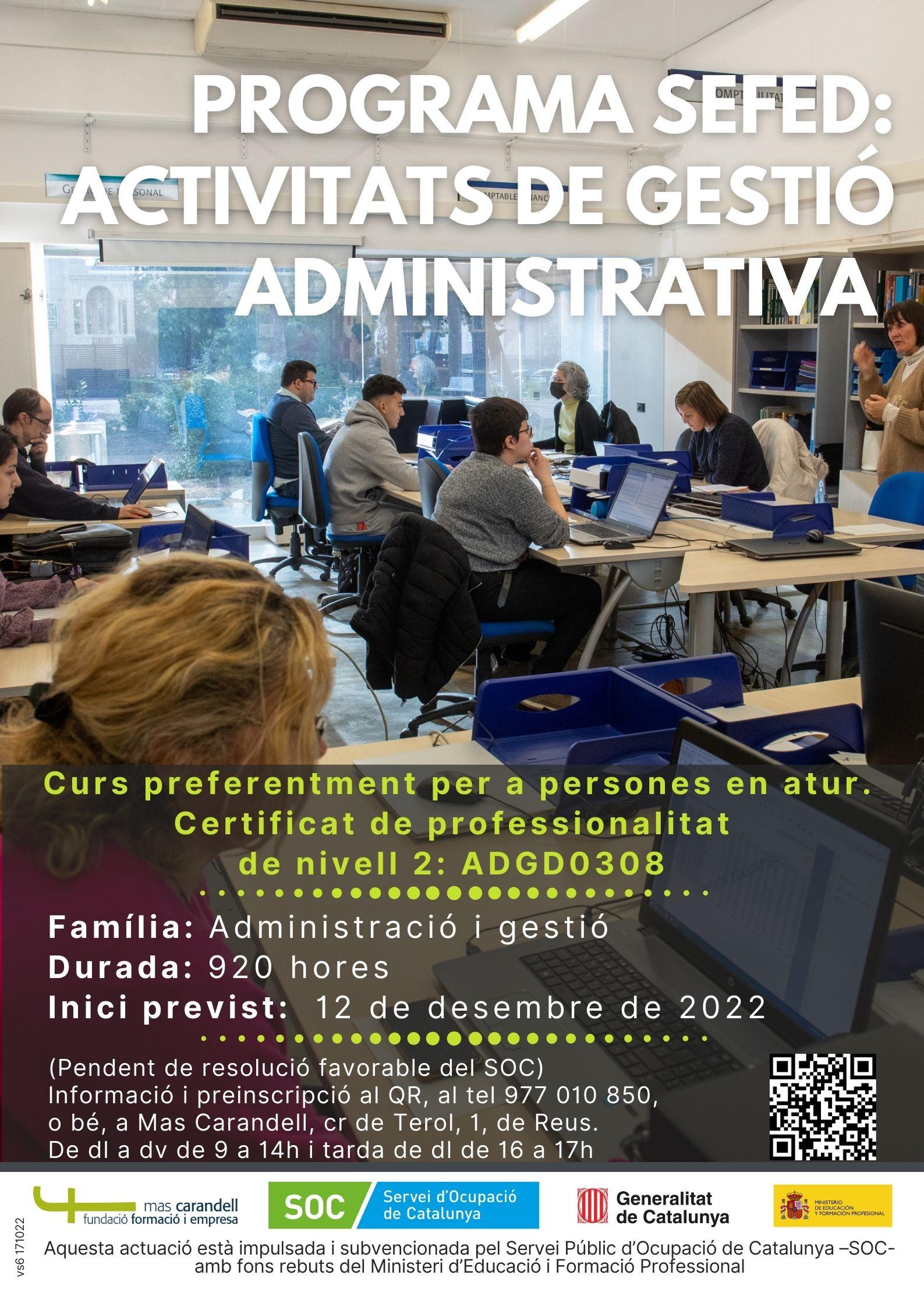 Sessió informativa del Programa SEFED: Activitats de gestió administrativa (ADGD0308)