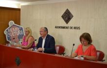 Imatge de Montserrat Caelles, Carles Pellicer i Montserrat Grau aquest dimecres durant el balanç del primer semestre de Reus CCC