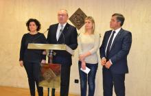 Imatge de la compareixença de l'alcalde i els portaveus dels grups del Govern municipal de Reus