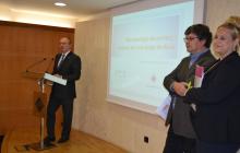 Imatge de la presentació del Pla a càrrec de l'alcalde, el responsable del Parc Científic de Turisme i la regidora de Projecció