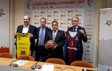 Imatge de la presentació de la Final, amb el regidor Cervera, el vicepresident de la Federació i els representants dels clubs