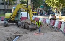 Foto de les obres de construcció de la nova rotonda de la plaça de Villlaroel