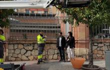 Brigades collint taronges d'arbres de la via publica
