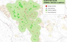 Plànol de zones d'ombra i refugis climàtics