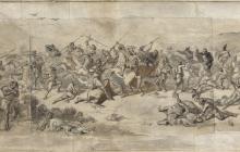 “Estudi per al quadre La batalla de Wad-Ras”, dibuix de M Fortuny. MR 14. Arxiu fotogràfic del Museu de Reus. Dimensions: 38,5 x 139 cm.